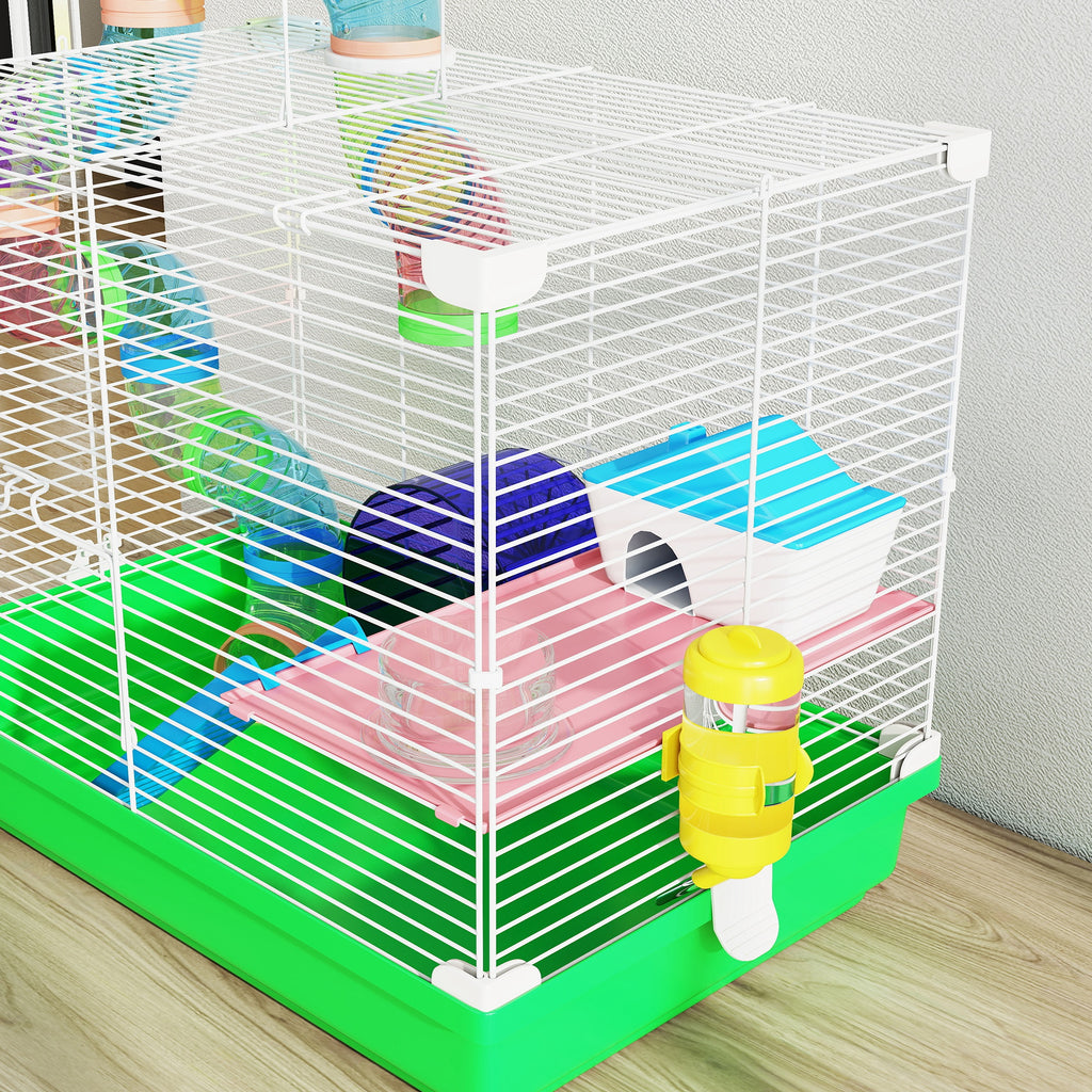 Cage à hamster rongeur 2 niveaux avec tunnel, biberon eau, roue, maisonnette, échelles 46 x 30 x 37 cm vert-7