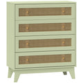 Commode 4 tiroirs meuble de rangement cannage en rotin aspect bois clair 80 x 35 x 95 cm vert-0