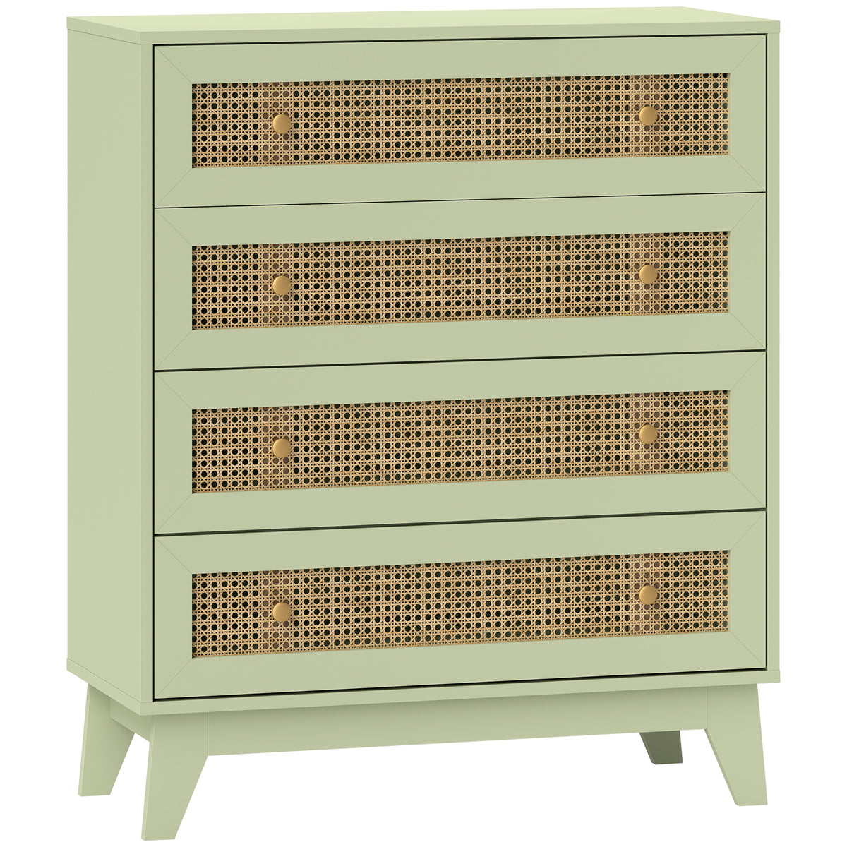 Commode 4 tiroirs meuble de rangement cannage en rotin aspect bois clair 80 x 35 x 95 cm vert-0