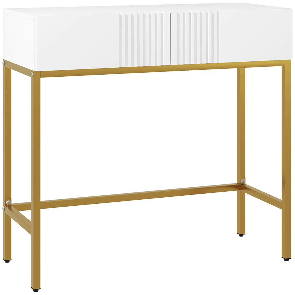 Table console console meuble avec 2 tiroirs base en acier avec pieds antidérapants 80 x 31,5 x 75 cm blanc-0
