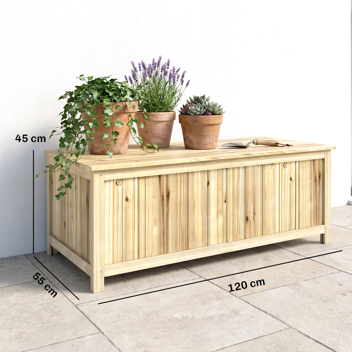 Coffre de rangement jardin en bois 172L avec vérins, pour l'extérieur - 120L x 55l x 45H cm-2