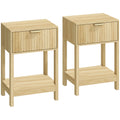 Lot de 2 Tables de Chevet, Tables d'Appoint avec Tiroir, Façade Rainurée et Étagère Ouverte, 40 x 30 x 60 cm, Chêne-0