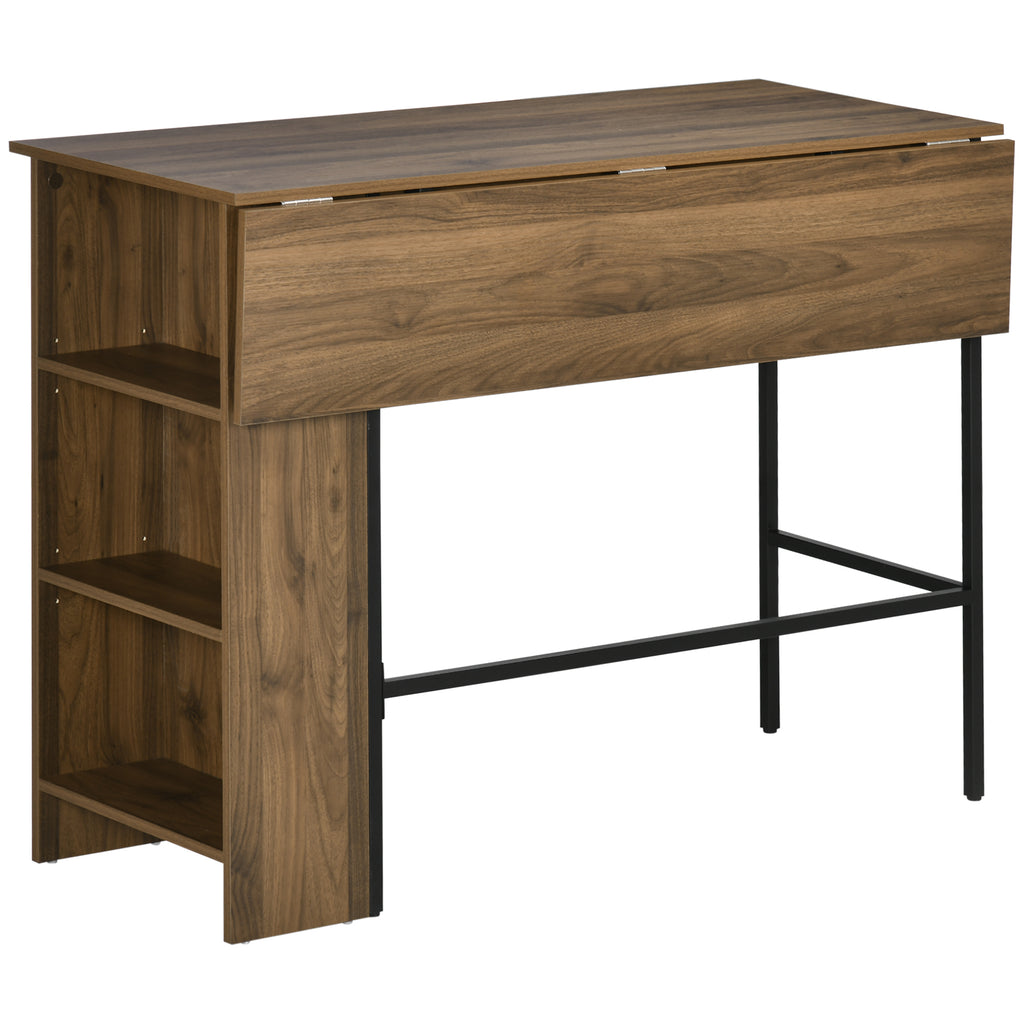 Ilot centra table de bar plateau latéral  rabattable et 3 étagères 120 x 76 x 91,4 cm marron-0