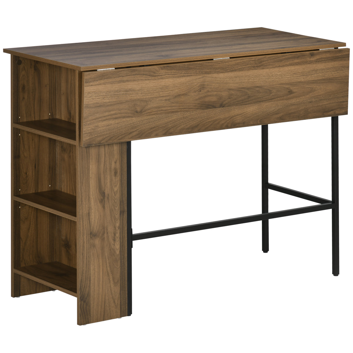 Ilot centra table de bar plateau latéral  rabattable et 3 étagères 120 x 76 x 91,4 cm marron-0