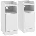 Lot de 2 tables de chevet avec station de charge, tables de nuit avec compartiment ouvert, étagère réglable, blanc-0