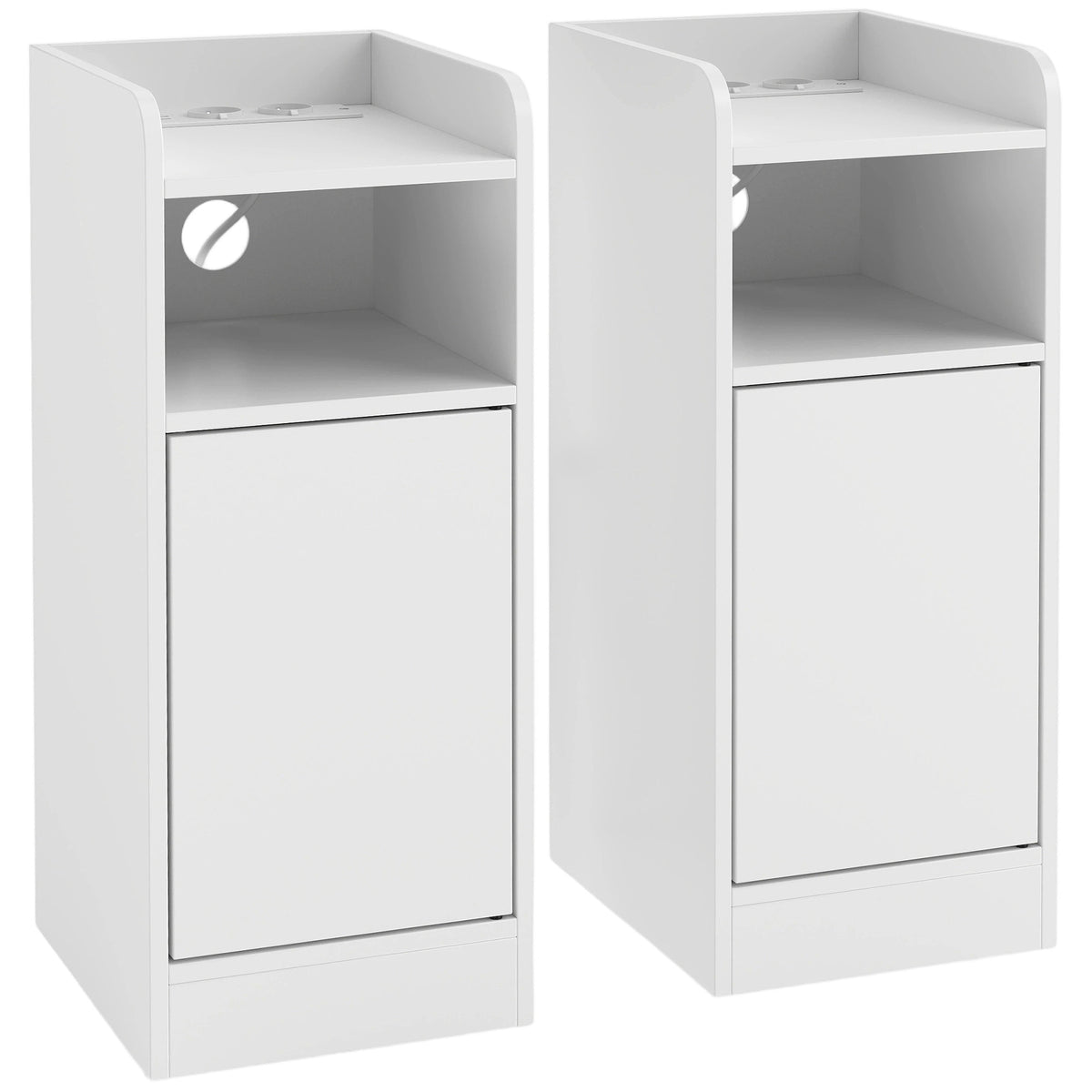Lot de 2 tables de chevet avec station de charge, tables de nuit avec compartiment ouvert, étagère réglable, blanc-0