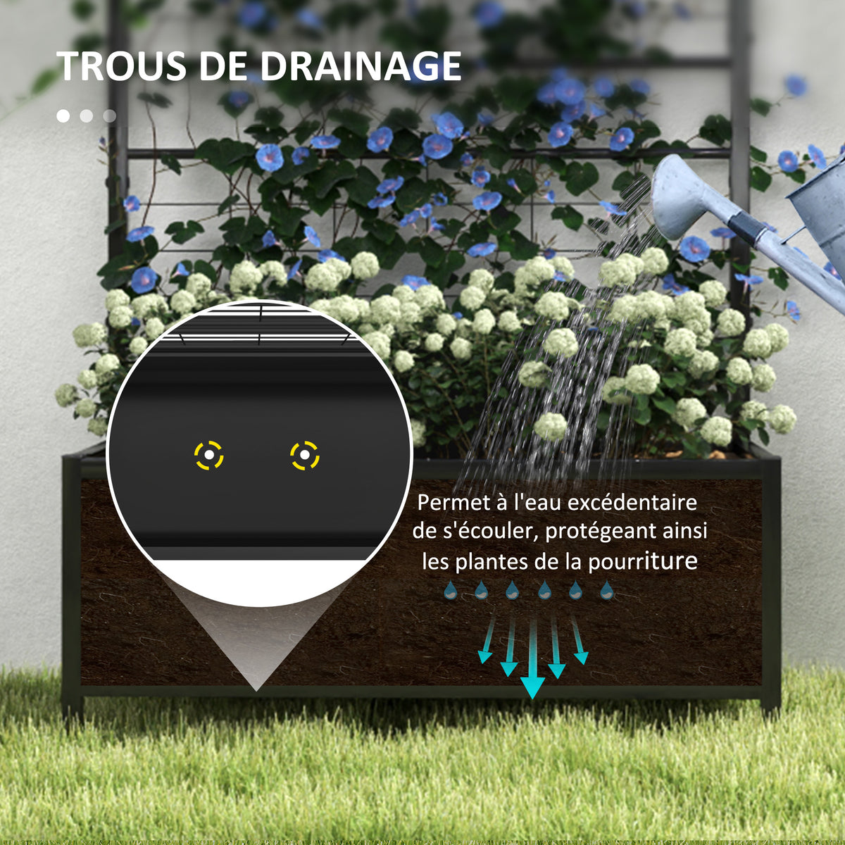 Jardinière surélevée pour le jardin avec treillis, acier galvanisée avec motif en losange, 90 x 40 x 120 cm, noir-4