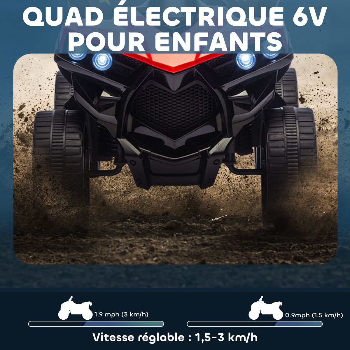 Quad électrique enfant 6V, voiture électrique enfants ATV, musique et phares LED, pour 18-56 mois, 70x42x45cm, rouge-3
