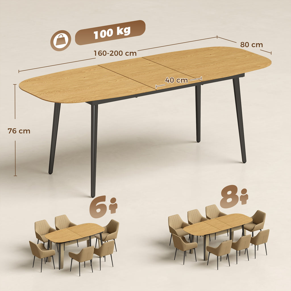 Table à Manger Extensible Rectangle pour 6 à 8 Personnes, Table de Cuisine 160-200 cm avec Étagère, Marron-2