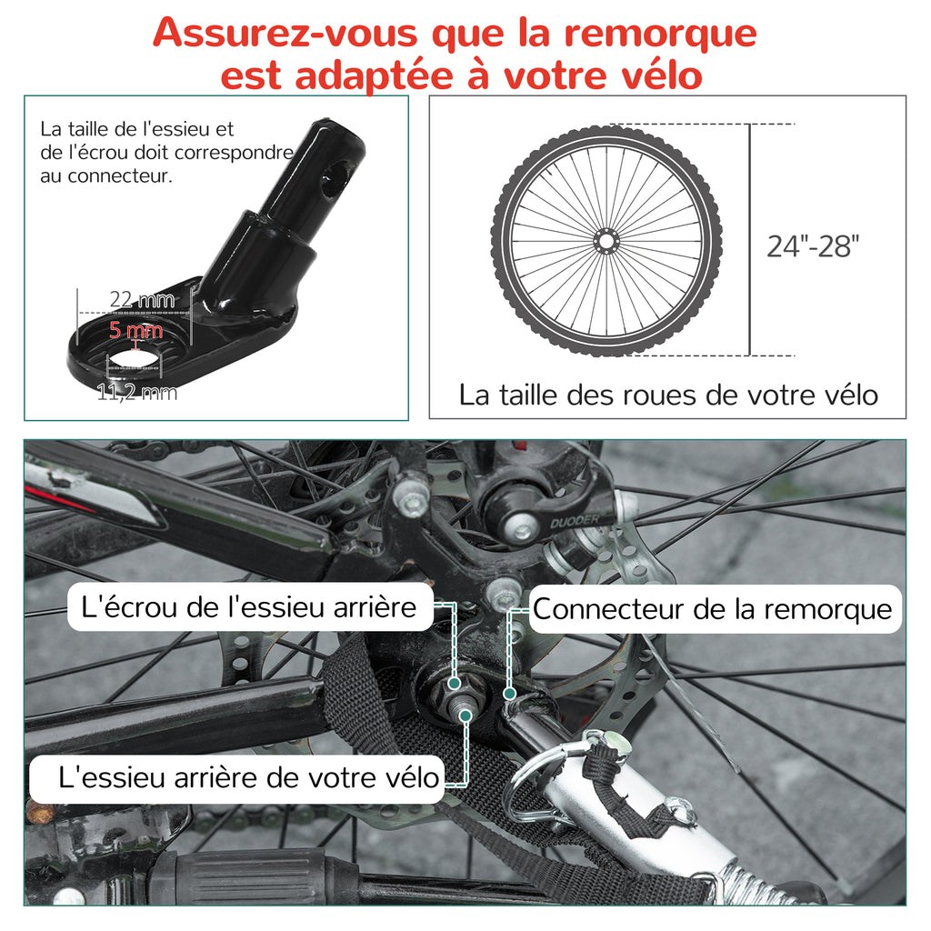 Remorque vélo pour enfant 2 en 1 convertible jogger poussette capacité 26,4 kg avec réflecteurs et drapeau - 2 places  - rouge-7