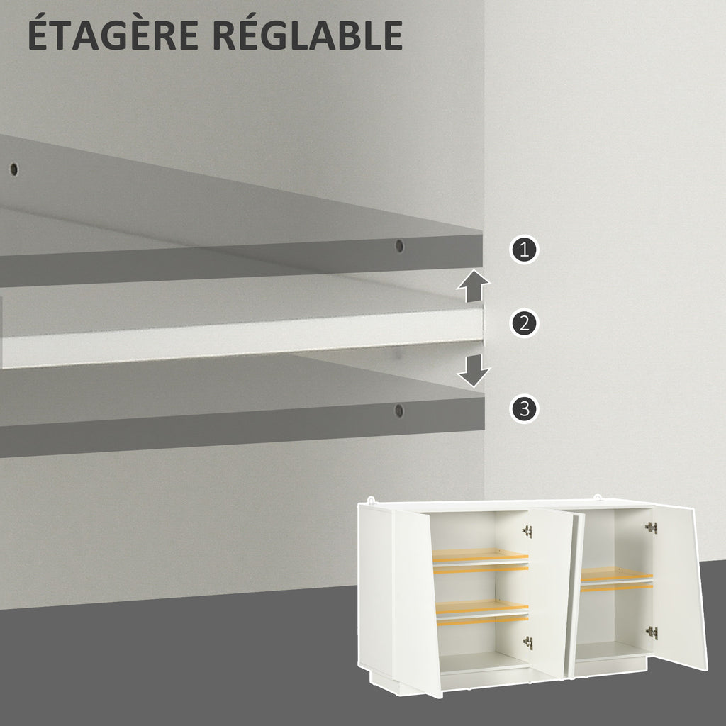 Meuble de rangement avec placards à portes et étagère réglable, 150 x 40 x 88 cm, blanc brillant-4