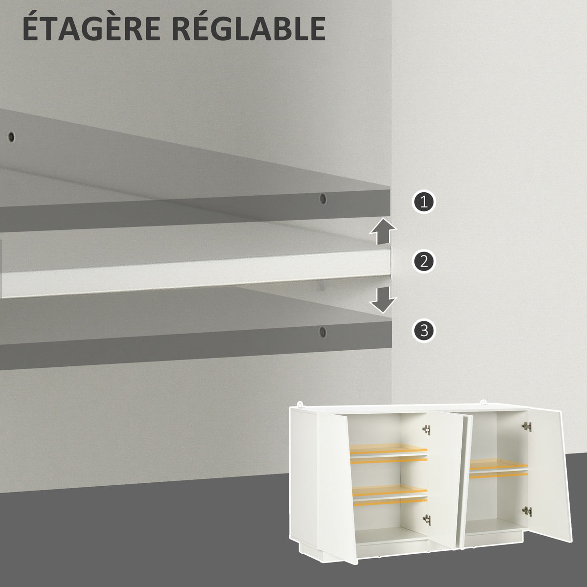 Meuble de rangement avec placards à portes et étagère réglable, 150 x 40 x 88 cm, blanc brillant-4