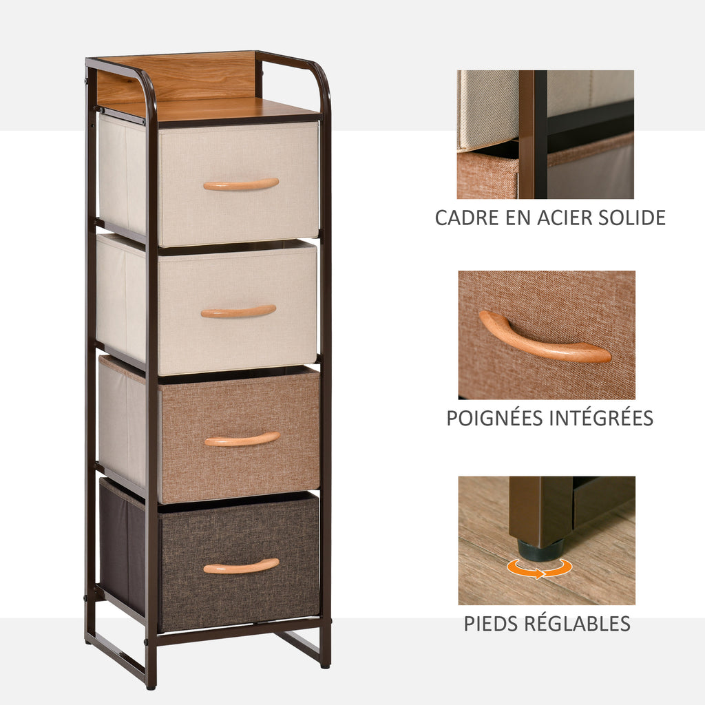 Commode chiffonnier 5 tiroirs meuble de rangement tiroir en tissu pliant - structure acier noir - 45 x 30 x 116 cm-3