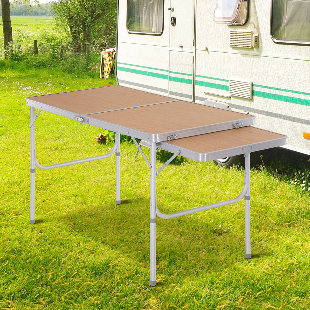 Table Pliante Table de Camping Table de Jardin avec rallonge Hauteur réglable Aluminium MDF Imitation Bambou-1