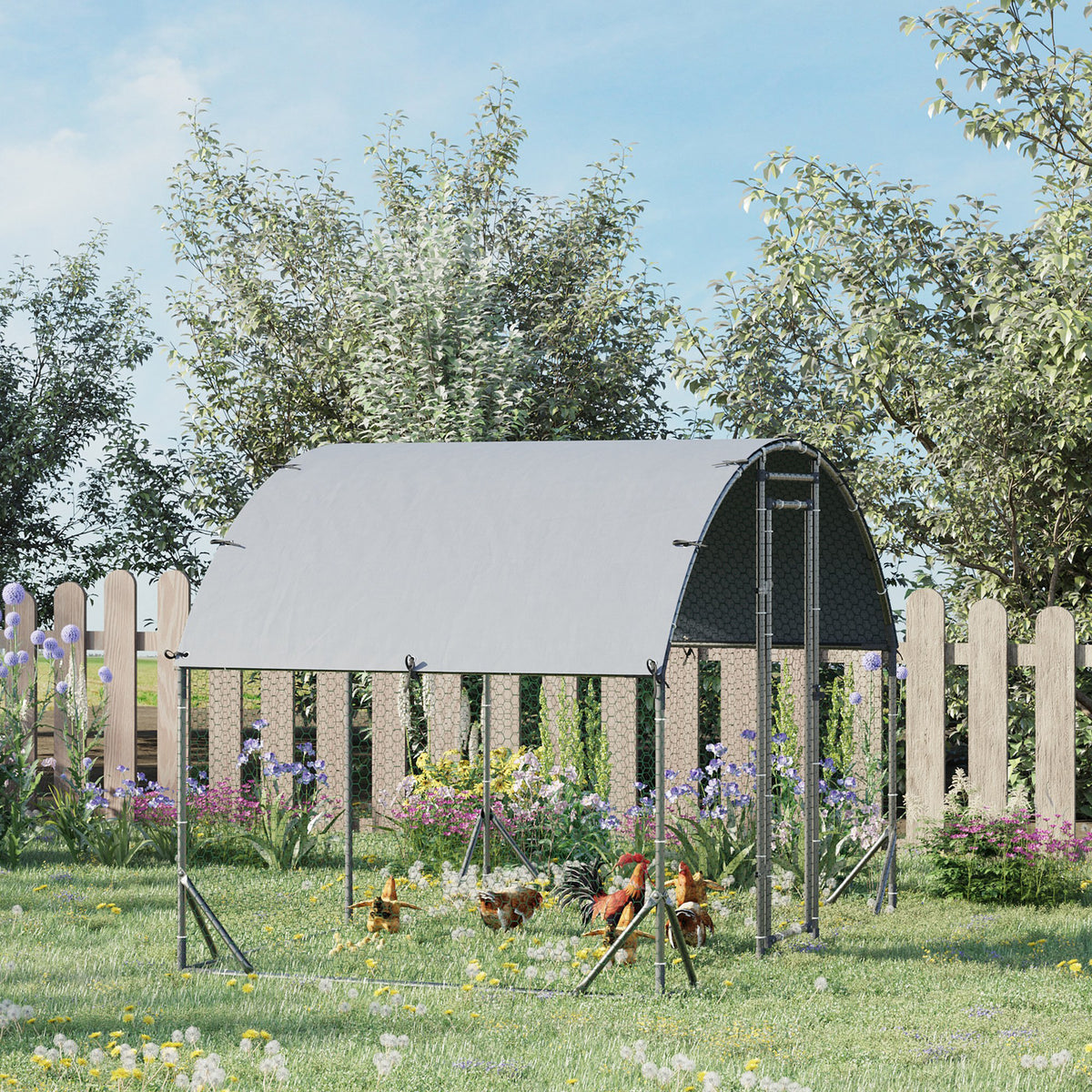 Grand enclos poulailler 5,32 ㎡ parc grillagé toit anti-UV porte verouillable 2,8 x 1,9 x 1,97 m argenté-1