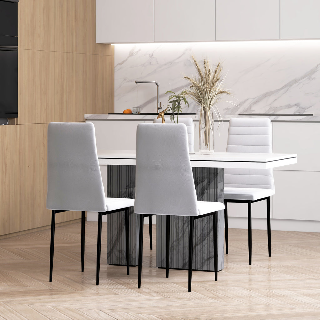 Lot de 4 chaises de salle à manger chaises de cuisine avec dossier haut pieds en métal et tissu en lin 41x50x97cm blanc-1