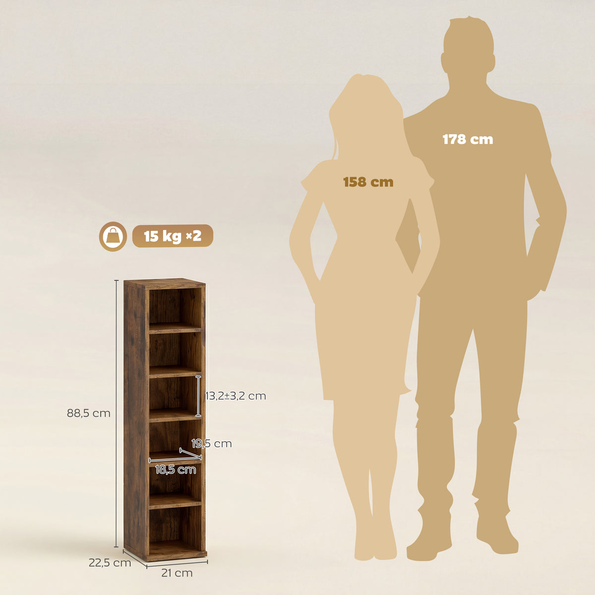 Lot de 2 étagères colonnes armoire de rangement CD-DVD 12 compartiments 21 x 22,5 x 88,5 cm capacité 204 CD marron-2