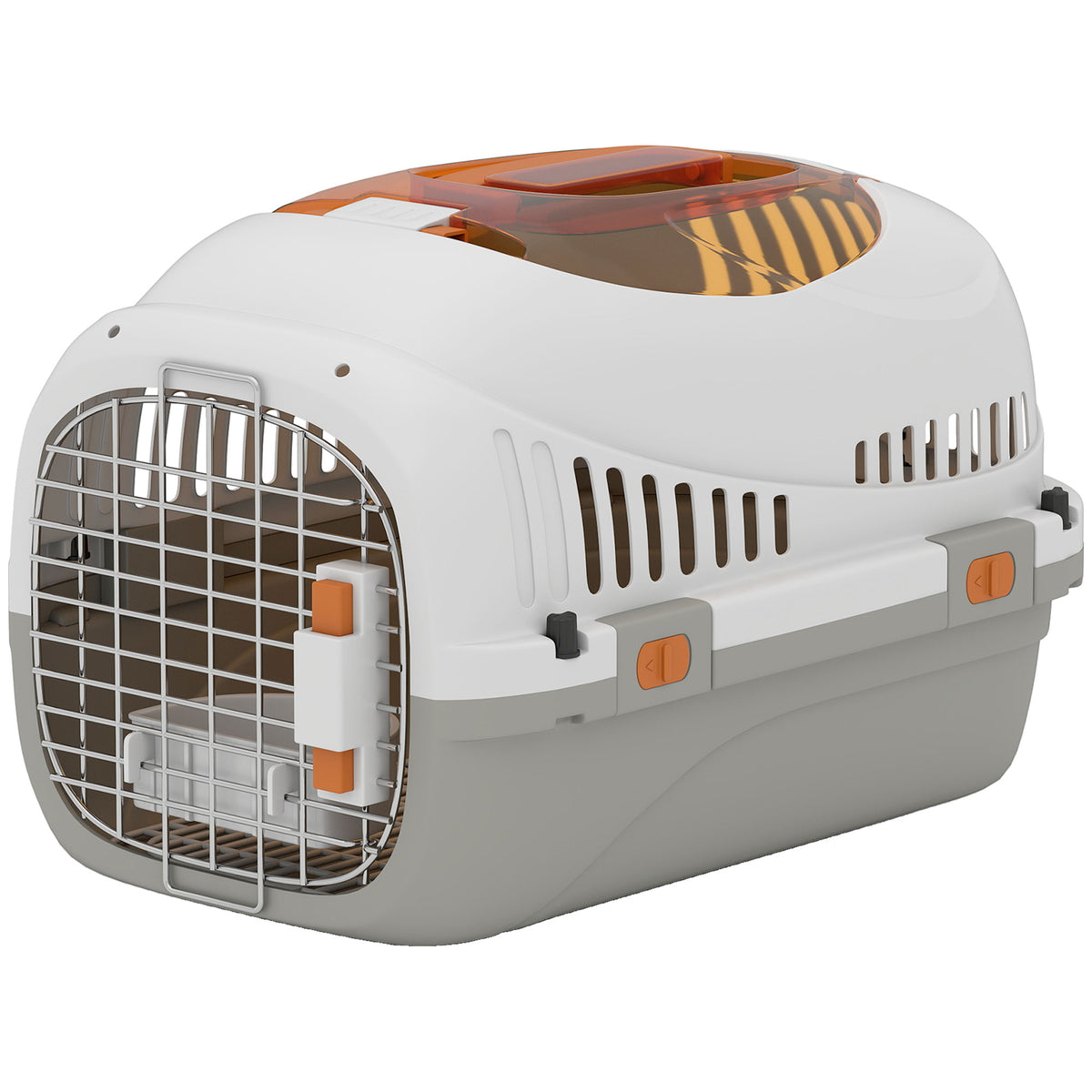 Caisse de transport chat et chien, cage de transport avec porte acier, bol de nourriture, 49 x 32 x 31 cm, gris et crème-0