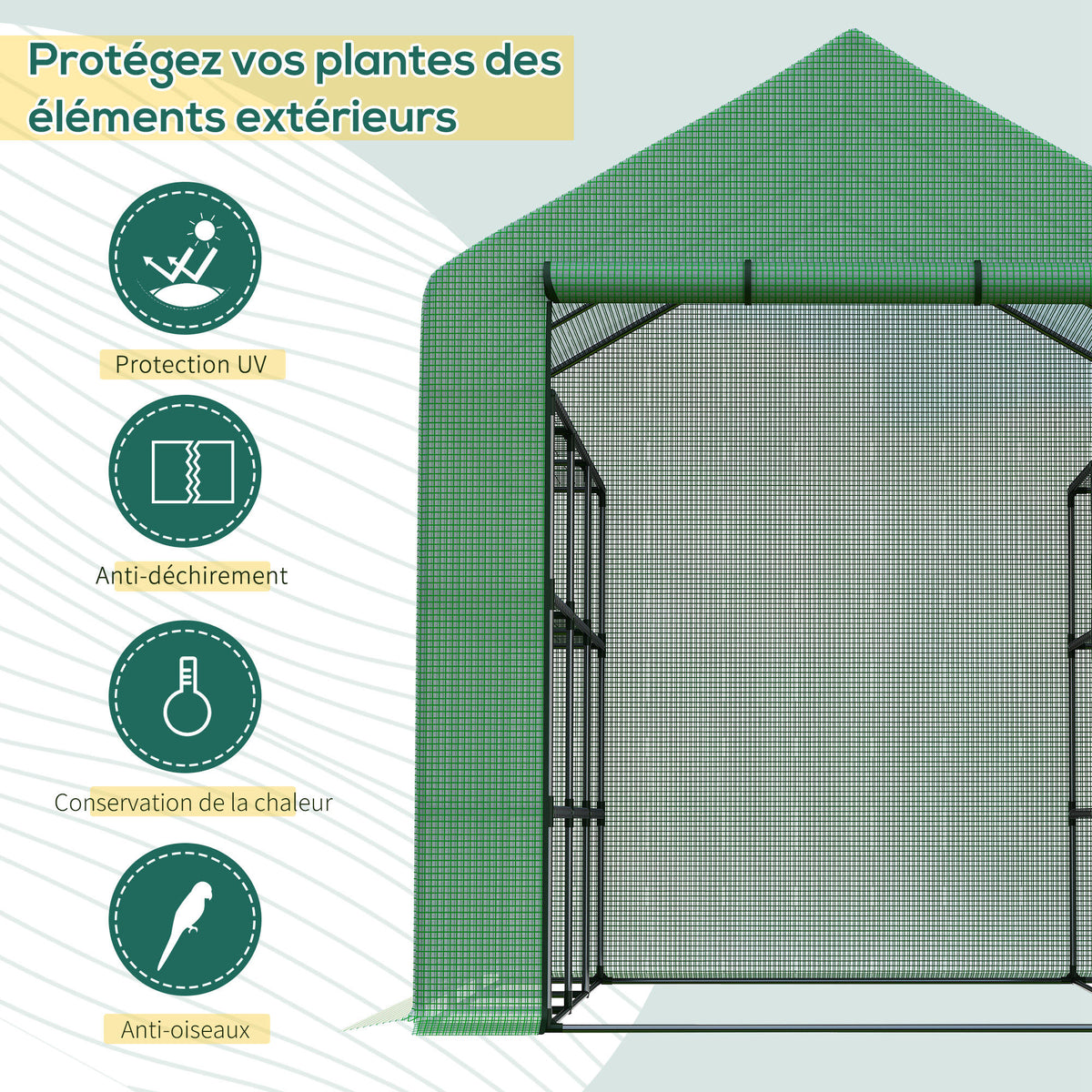 Serre de jardin serre d'hivernage avec étagères 3 niveaux porte enroulable tube en acier 244 x 180 x 210 cm vert-3