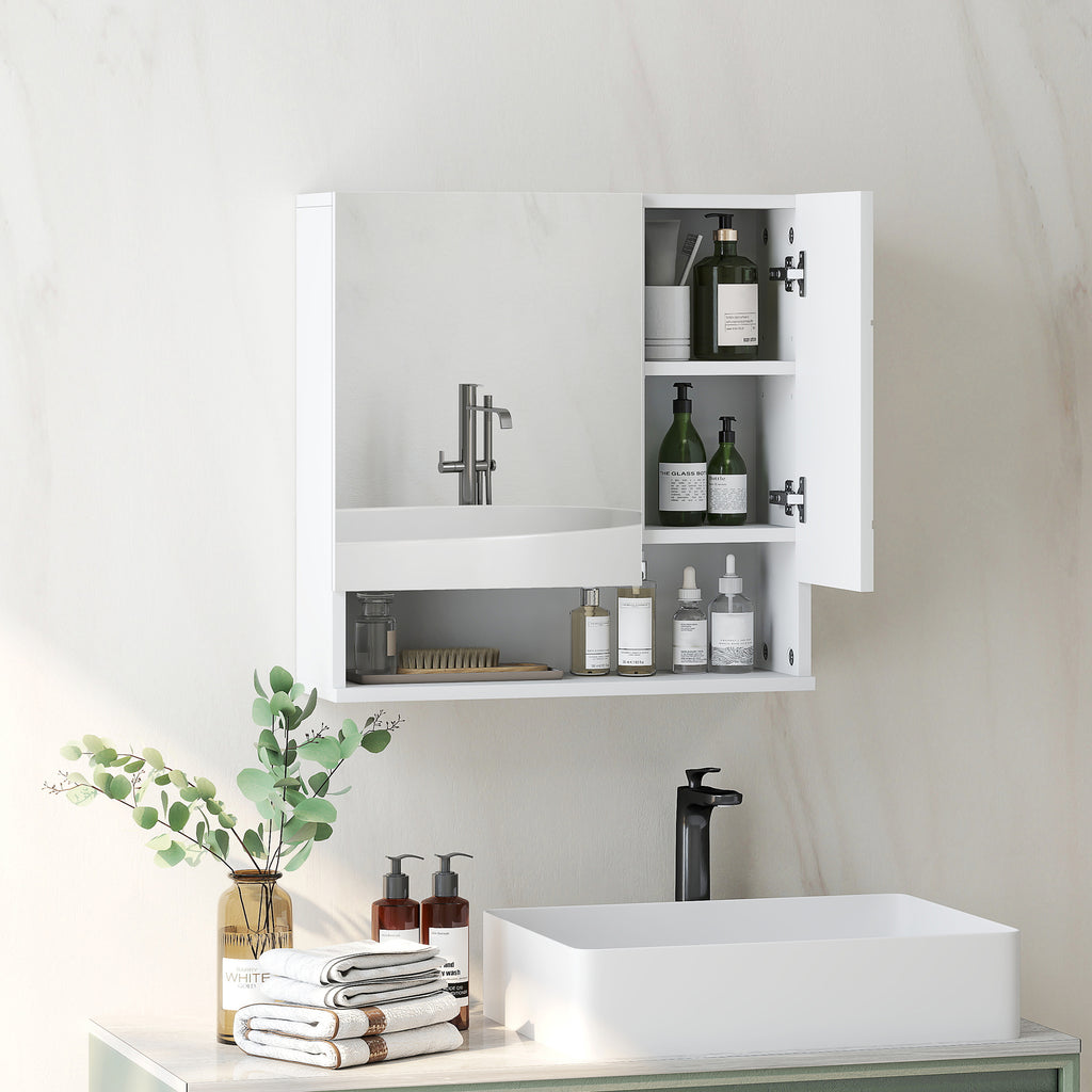 Armoire murale miroir de salle de bain placard de rangement 2 portes 55 x 17 x 55 cm blanc-9