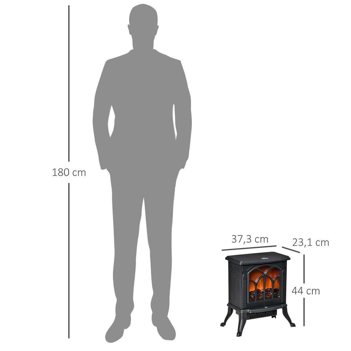 Cheminée électrique sur pied 750/1500 W, fausse cheminée décorative avec effet flamme LED, protection contre la surchauffe, zone de couverture 15-20 m², noir-2