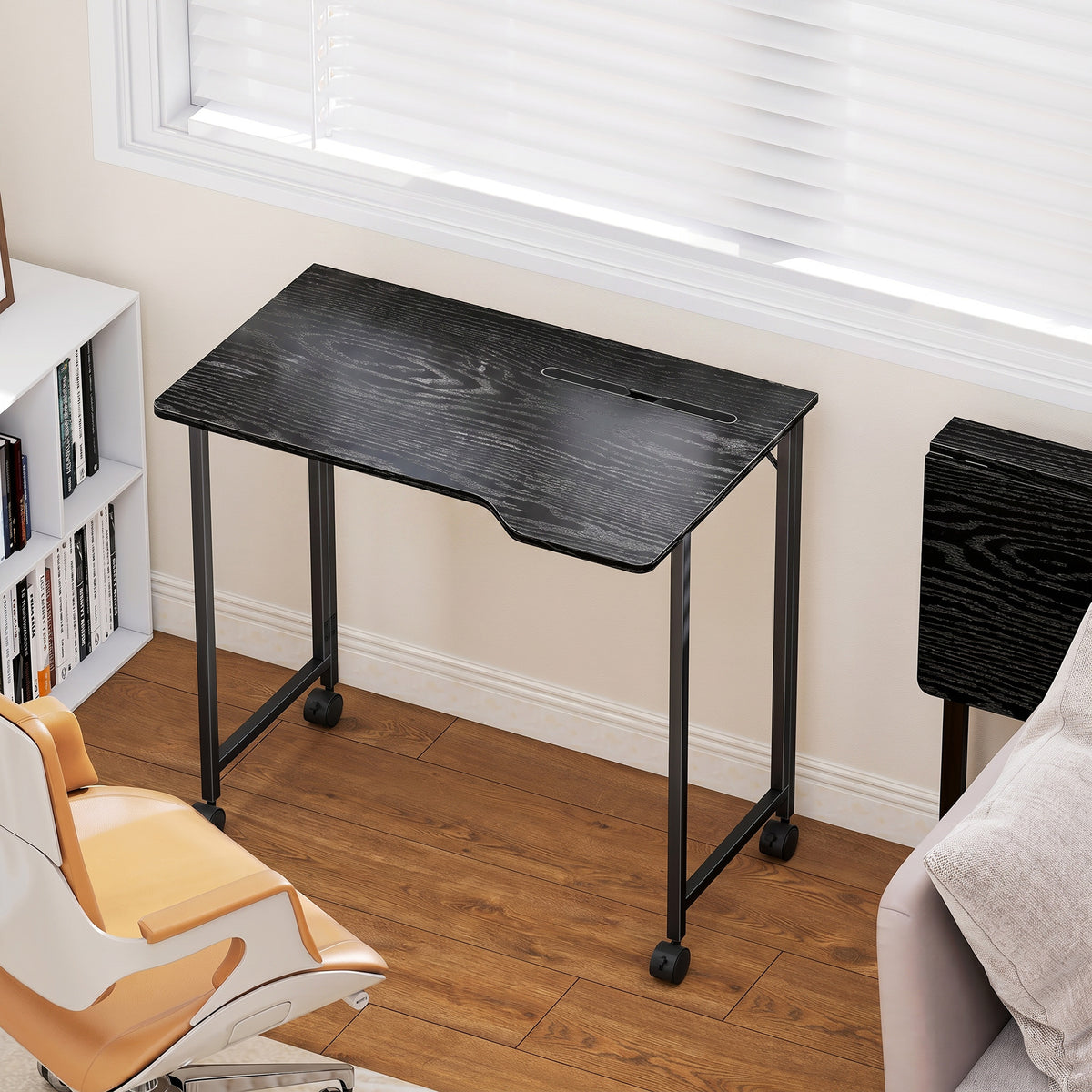 Bureau Pliable 80 x 52 cm, Bureau Ordinateur sur Roulettes avec Fente d'Appareil, Montage Facile, Noir-1