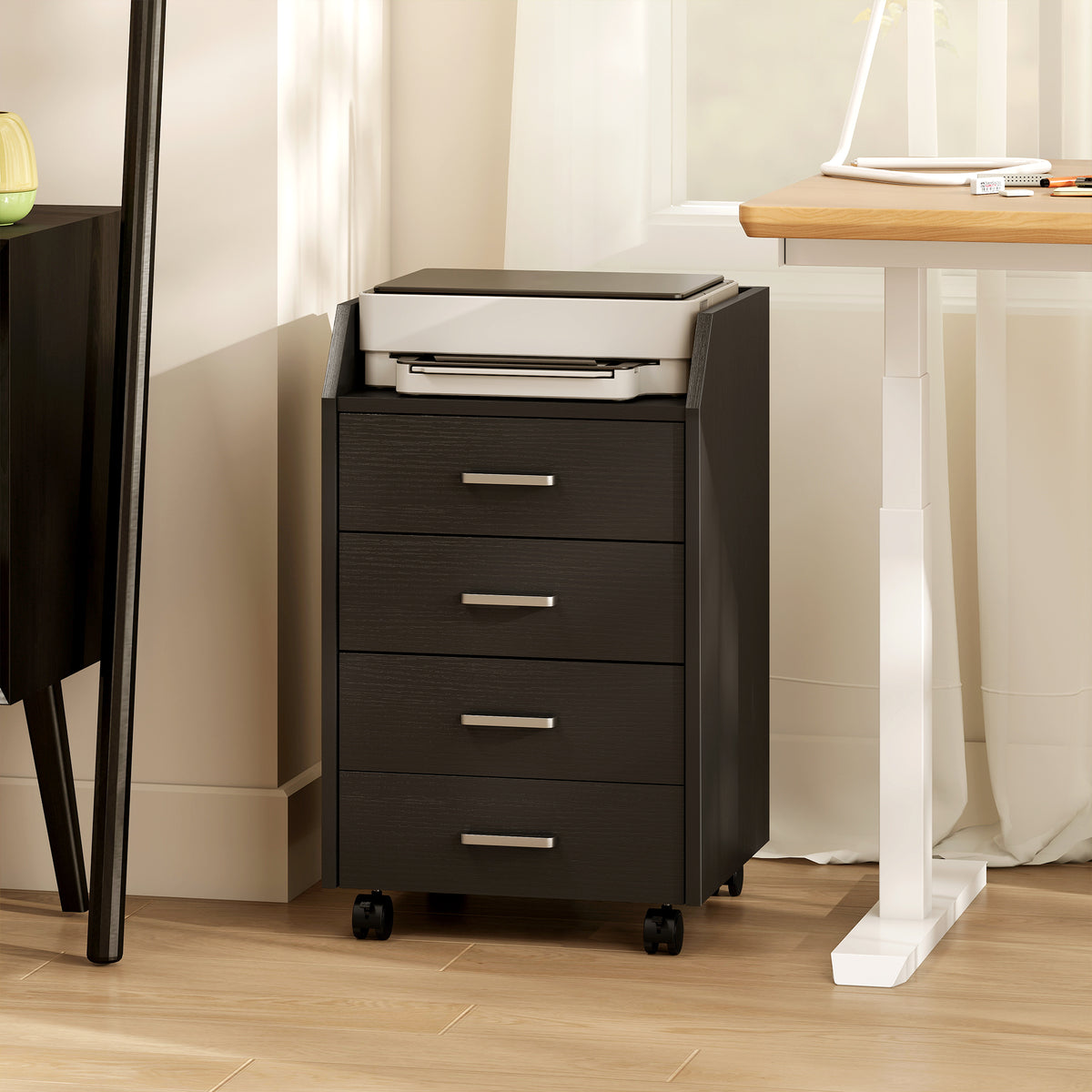 Caisson de bureau rangement sur roulettes 4 tiroirs coulissants en bois  40 x 36 x 65 cm noir-1