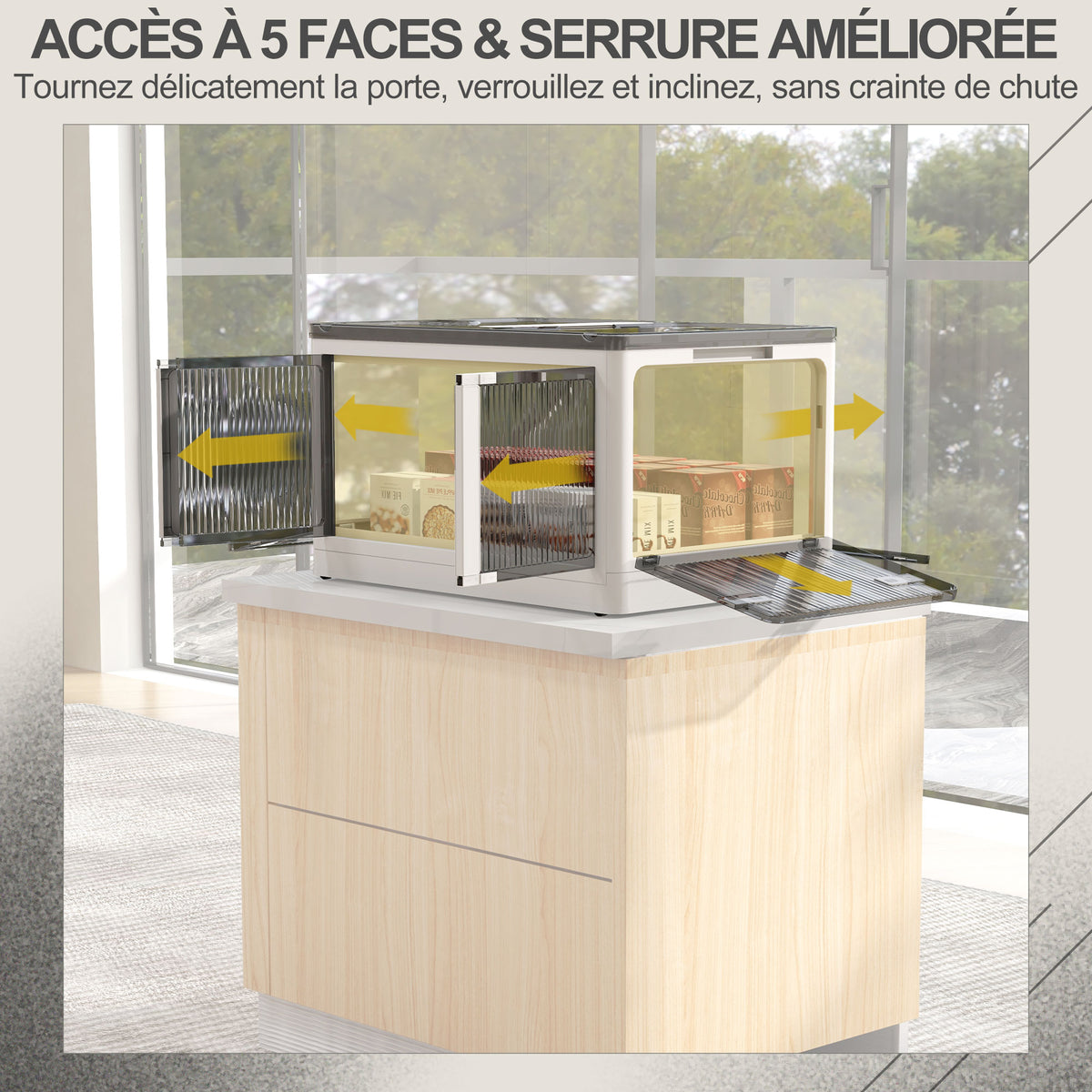 Boîte de rangement pliable et empilable 99L en plastique avec couvercle et 4 roulettes, accès à 5 côtés, blanc-4