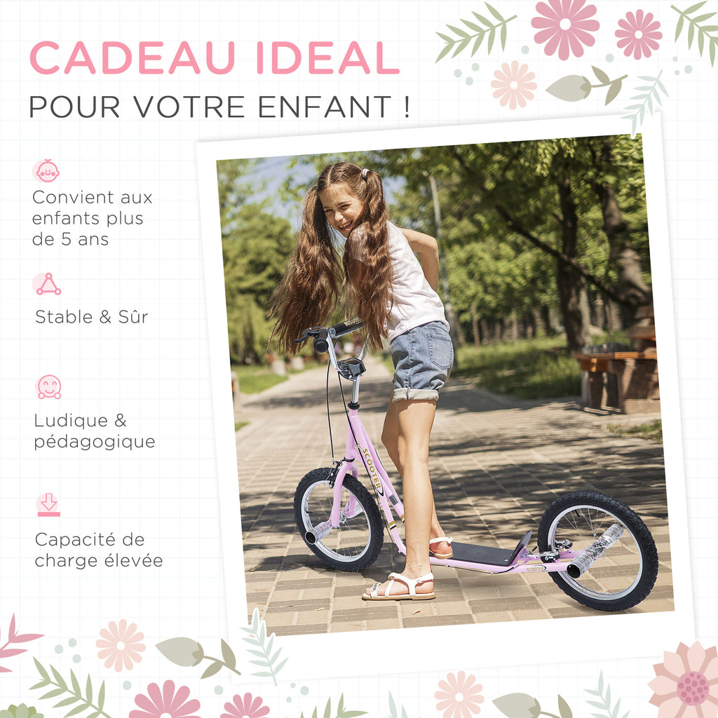 Trottinette patinette Grandes Roues pneumatiques Ø 41 cm avec pegs Rose-6