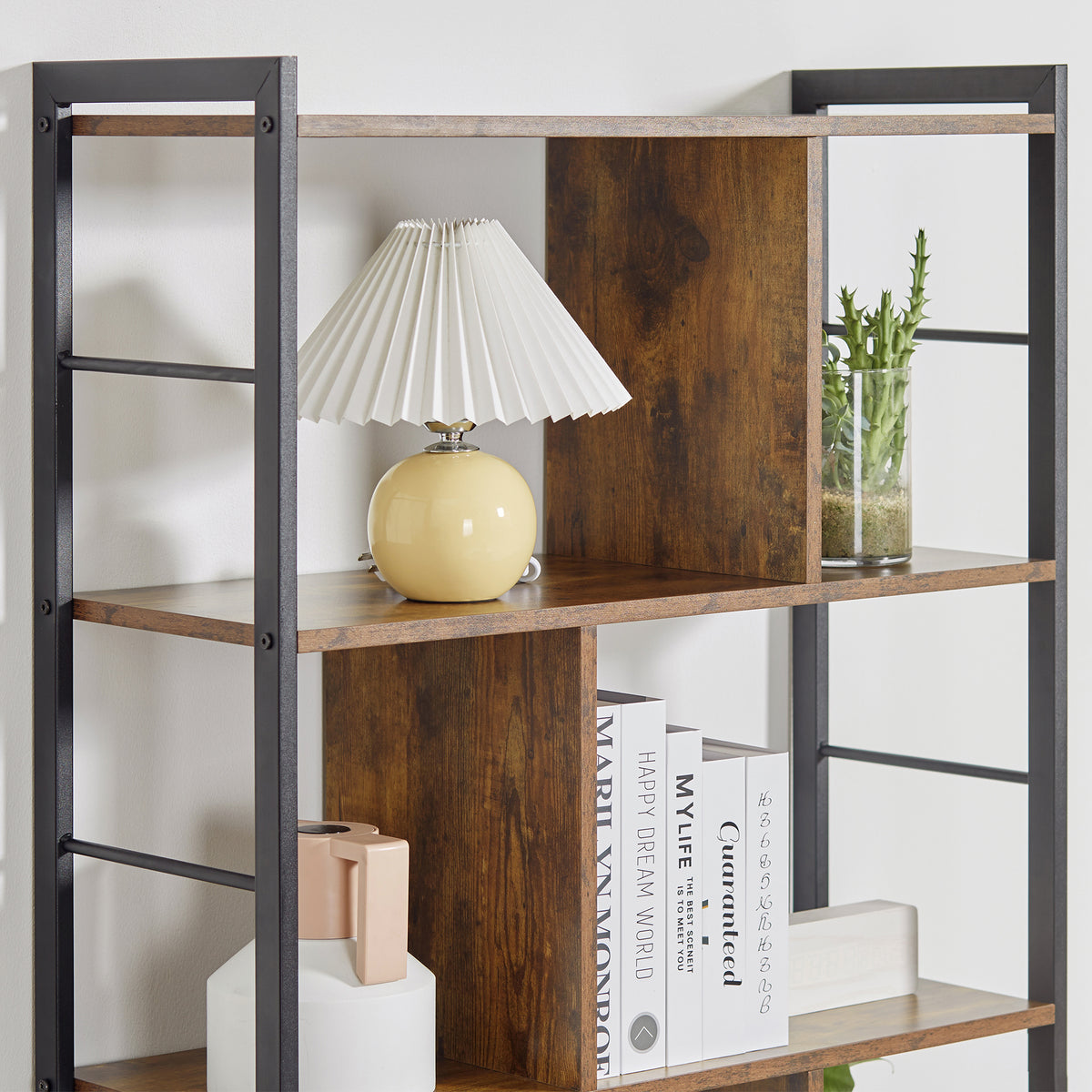 Bibliothèque étagère de rangement à 5 niveaux avec compartiments ouverts 74 x 30 x 157,5 cm brun rustique et noir-8