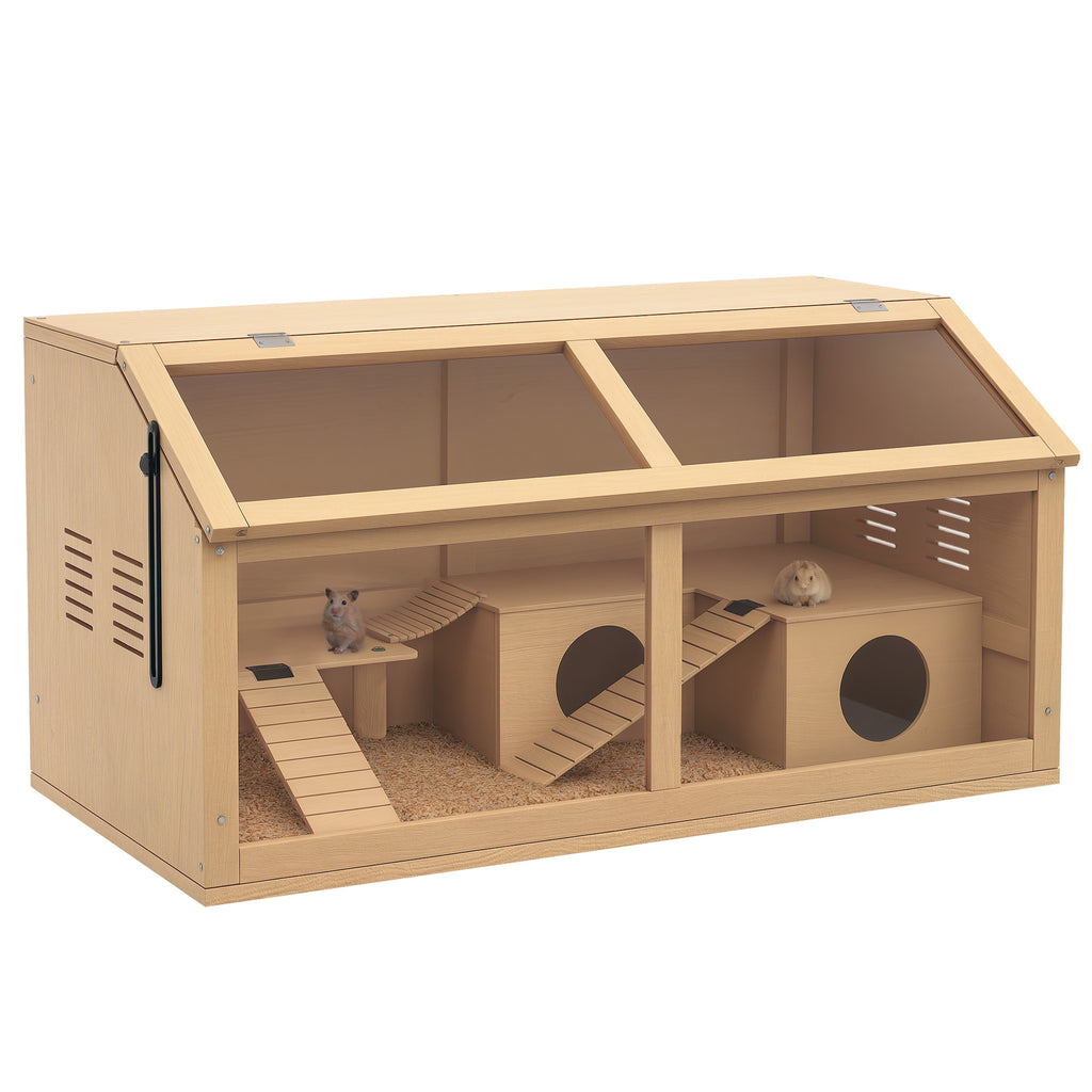 Cage hamster en bois habitat grand pour rongeur ventilation couvercle ouvrant et accessoires 85x45x44cm bois naturel-0