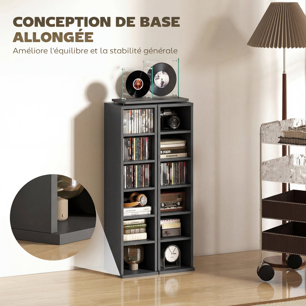 Lot de 2 étagères colonnes armoire de rangement CD-DVD 12 compartiments 21 x 22,5 x 88,5 cm capacité 204 CD noir-7