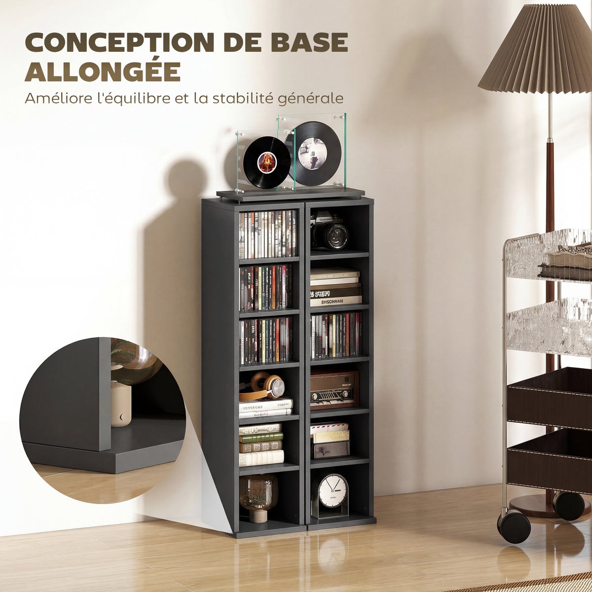 Lot de 2 étagères colonnes armoire de rangement CD-DVD 12 compartiments 21 x 22,5 x 88,5 cm capacité 204 CD noir-7