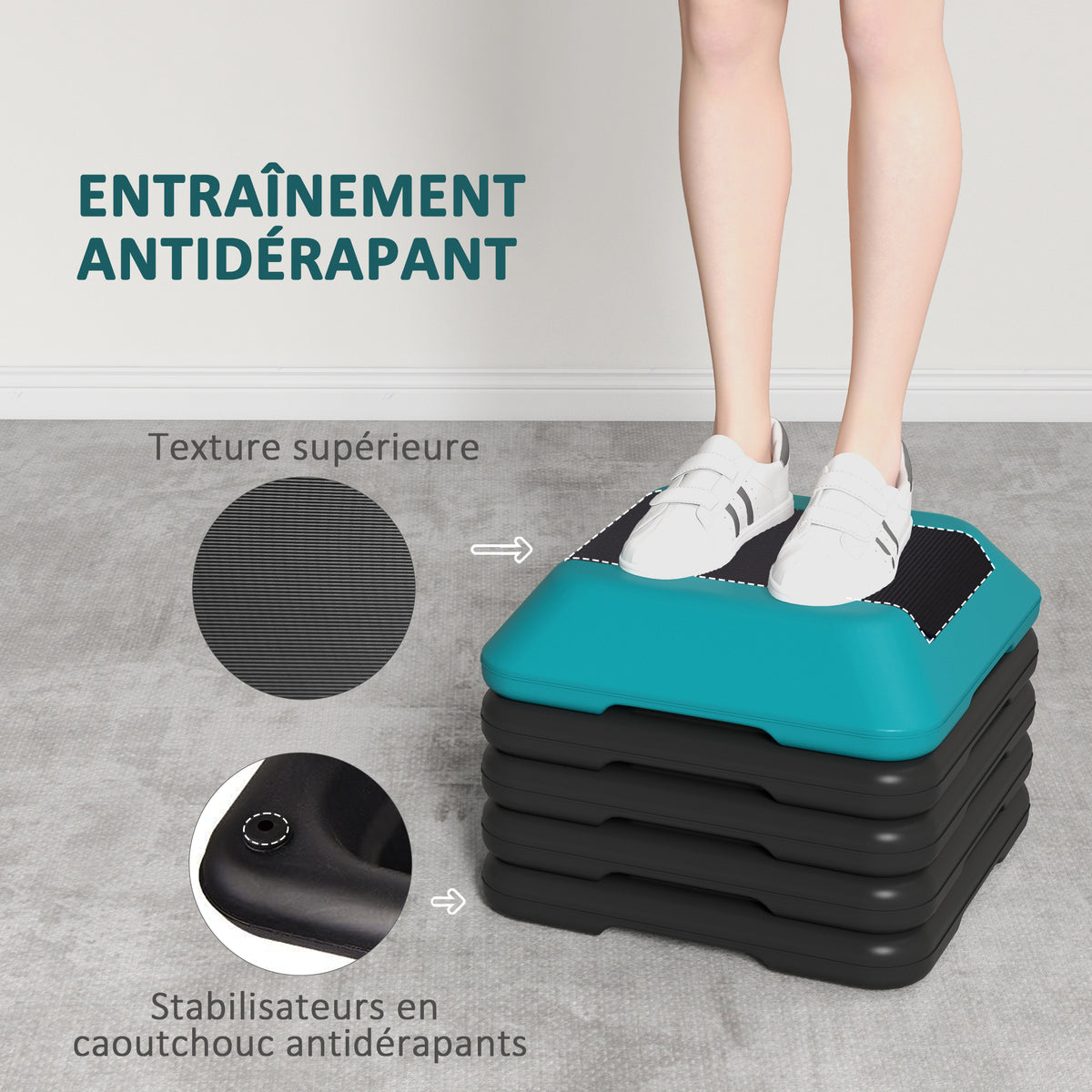 Aerobic stepper marche d'exercice avec 5 hauteur réglable de 10/15/20/25/30 cm charge 150 kg pour maison gym bleu-4