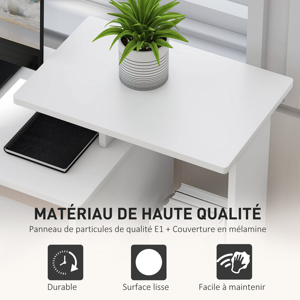 Bureau Informatique multimédia étagères Tablette Clavier Panier Noir Panneaux Particules Blanc-4