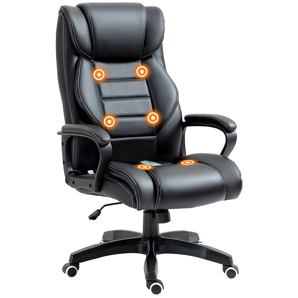 Fauteuil de bureau massant  fauteuil bureau ergonomique grand confort hauteur réglable fonction dossier à bascule revêtement synthétique noir-0