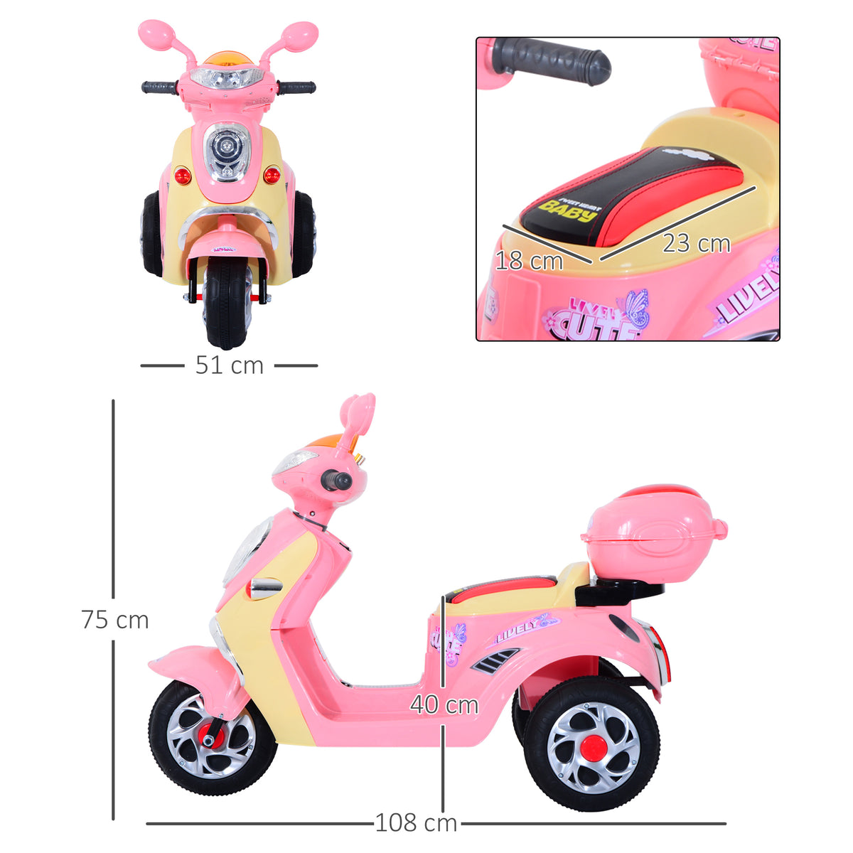 ® Scooter électrique pour Enfant 3 Ans 6 V Métal + polypropylène 108 x 51 x 75 cm Rose/Blanc-2