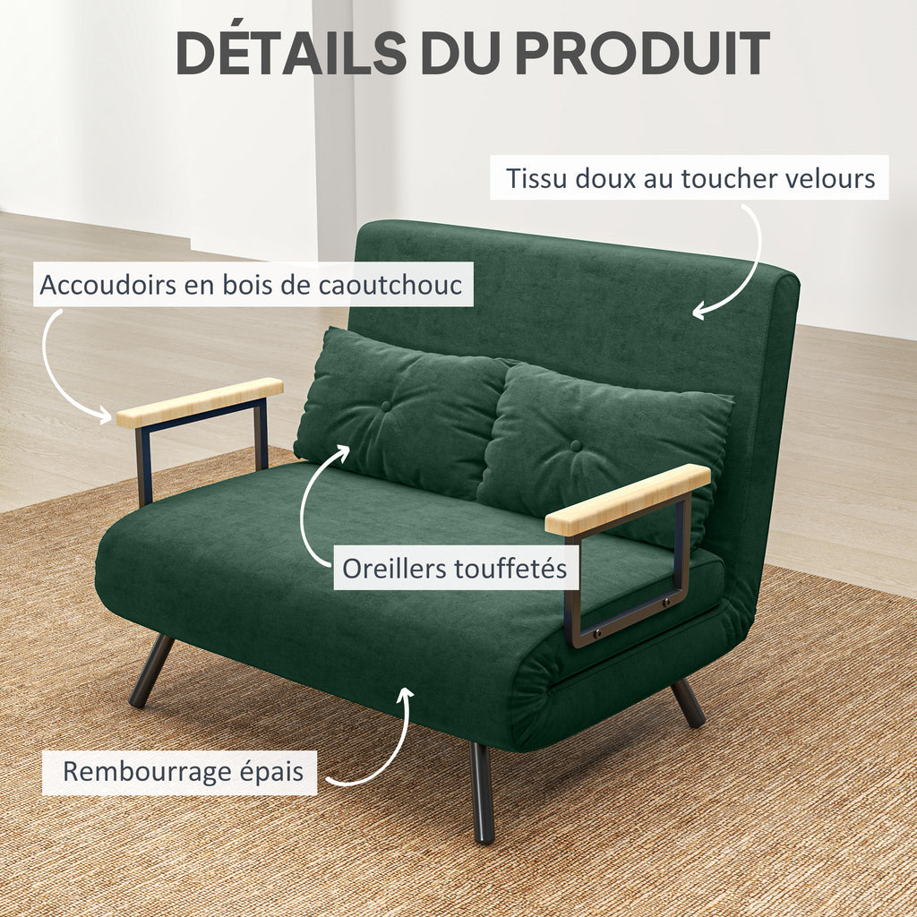 Canapé convertible 2 places 4 en 1, canapé-lit avec dossier réglable sur 5 niveaux, 2 coussins, 102 x 73 x 81 cm, vert-5