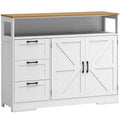 Buffet Cuisine, Meuble de Rangement avec 3 Tiroirs, 2 Portes Façon Grange, Plan de Travail et Compartiment Ouvert, Blanc-0