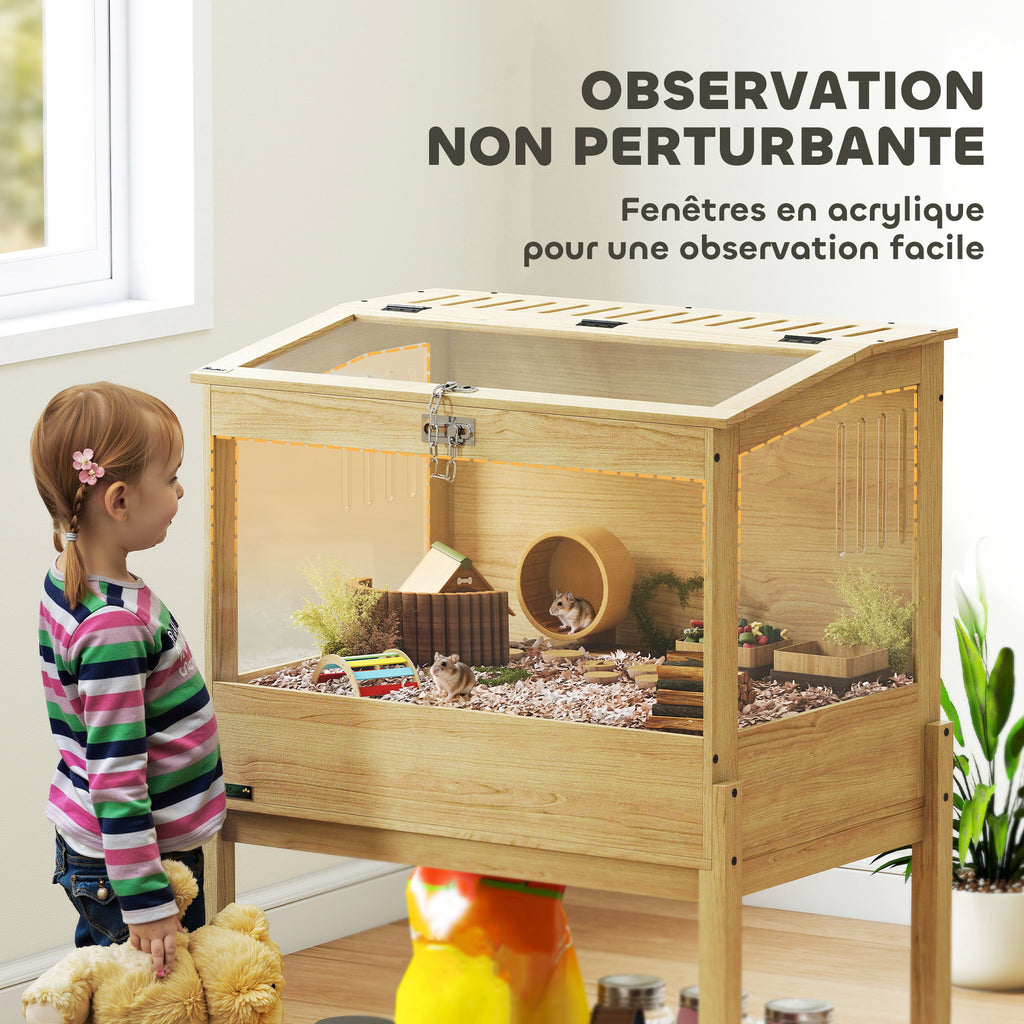 Cage à hamster en bois surélevée avec plateau de rangement couvercle ouvrable 83,2 x 50 x 103 cm effet bois naturel-5