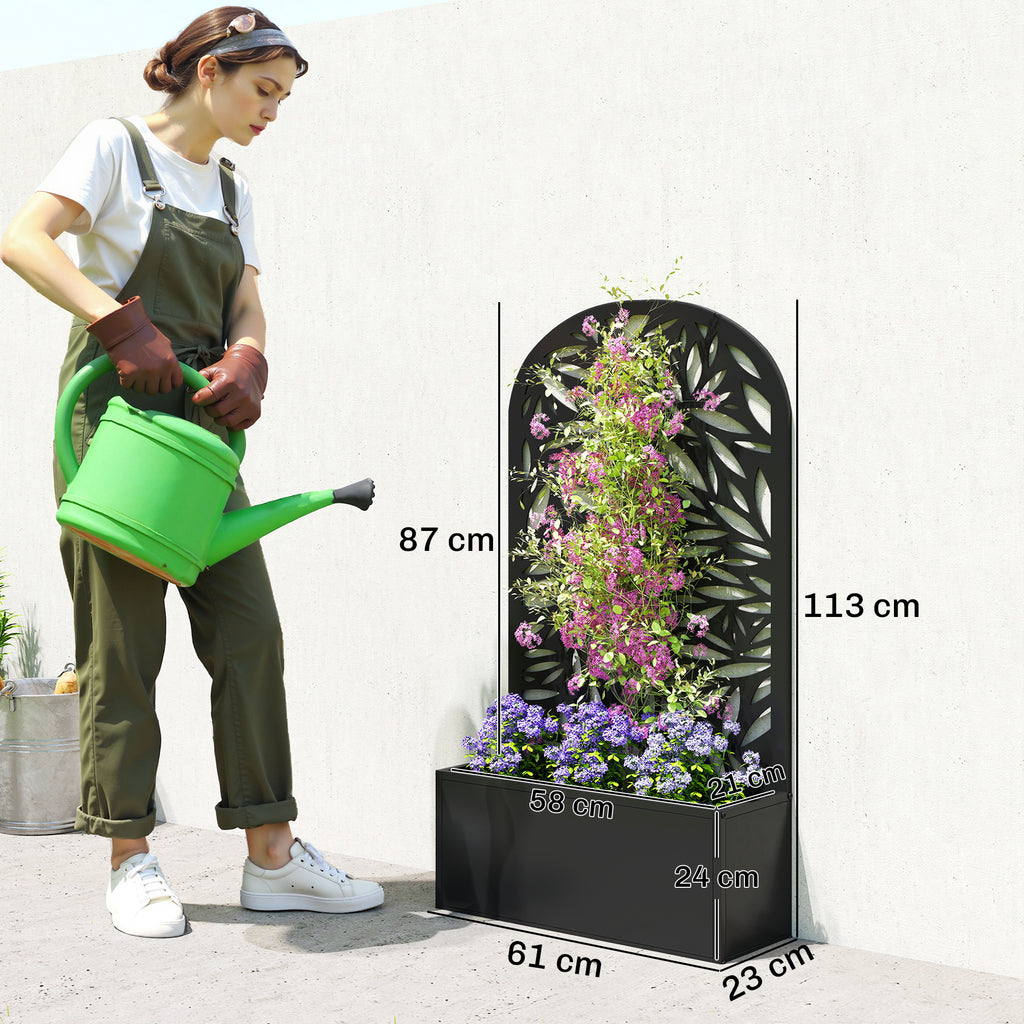 Jardinière avec treillis, bac à fleurs en métal, à fixer au mur ou au sol, 61x23x113cm, noir-2