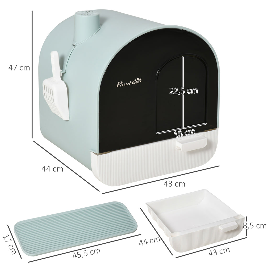 Lot de 2 bacs à litière pour chat avec porte battante, pelle et filtre inclus dim. 43L x 44l x 47H cm-2