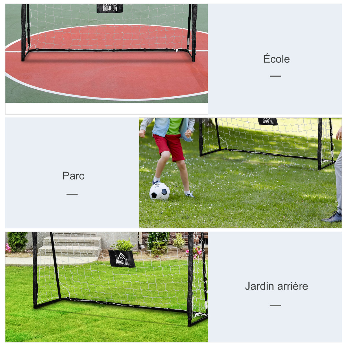 But de football cage de foot châssis métal filet PE piquets & outil inclus dim. 186L x 62l x 123H cm noir blanc-5