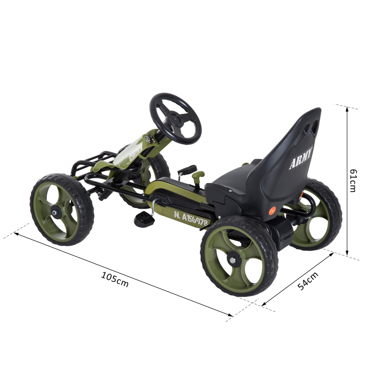 Vélo et véhicule pour Enfants Kart à pédales siège réglable Frein Manuel Roues AR EVA Acier Vert Noir-2