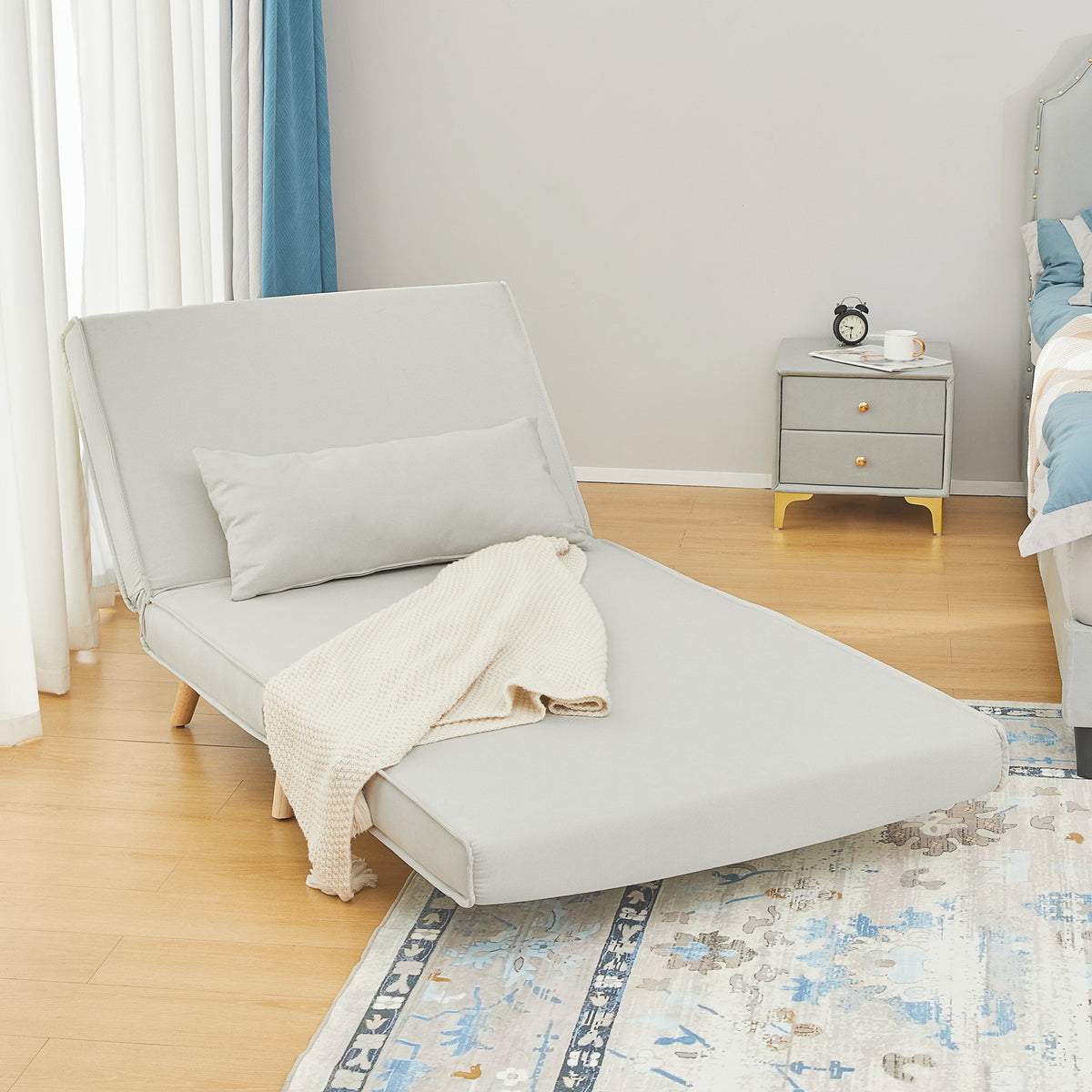 Canapé-lit 1 place avec dossier réglable, coussin inclus et pieds pliables charge 120 kg blanc-9