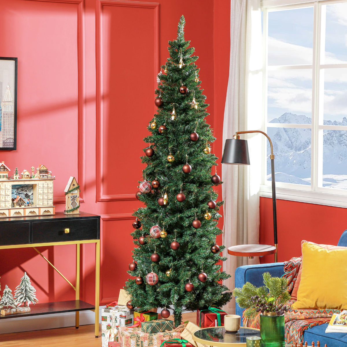 Sapin de Noël Artificiel 210 cm Arbre de Noël Slim avec support en acier pliable, 687 branches épines Vert-9