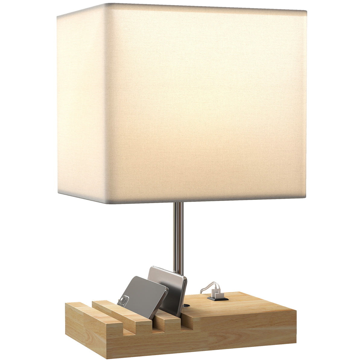 Lampe de chevet avec USB A+C, lampe de table moderne, 3 supports pour téléphone, ampoules non incluses, blanc-9