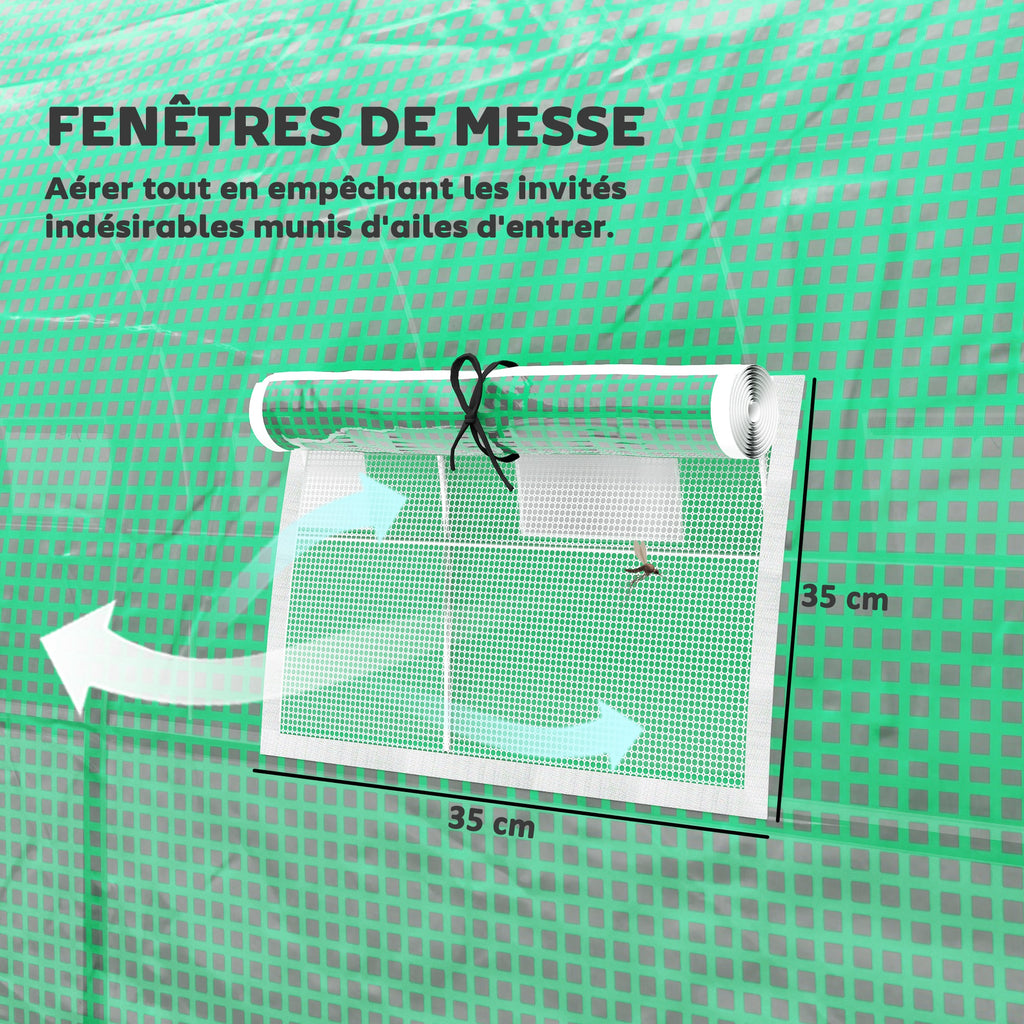 Serre de jardin tunnel 24m² 8L x 3l x 2H m - 16 fenêtres, Porte zippée enroulable acier galvanisé, bâche PE, Vert-5