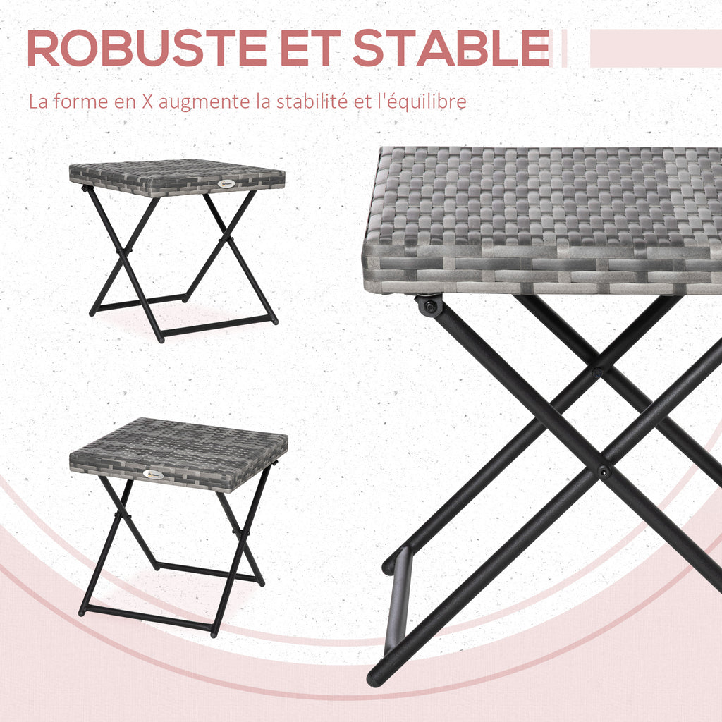 Table basse pliable de jardin style cosy chic dim. 40L x 40l x 40H cm métal époxy résine tressée imitation rotin gris-5