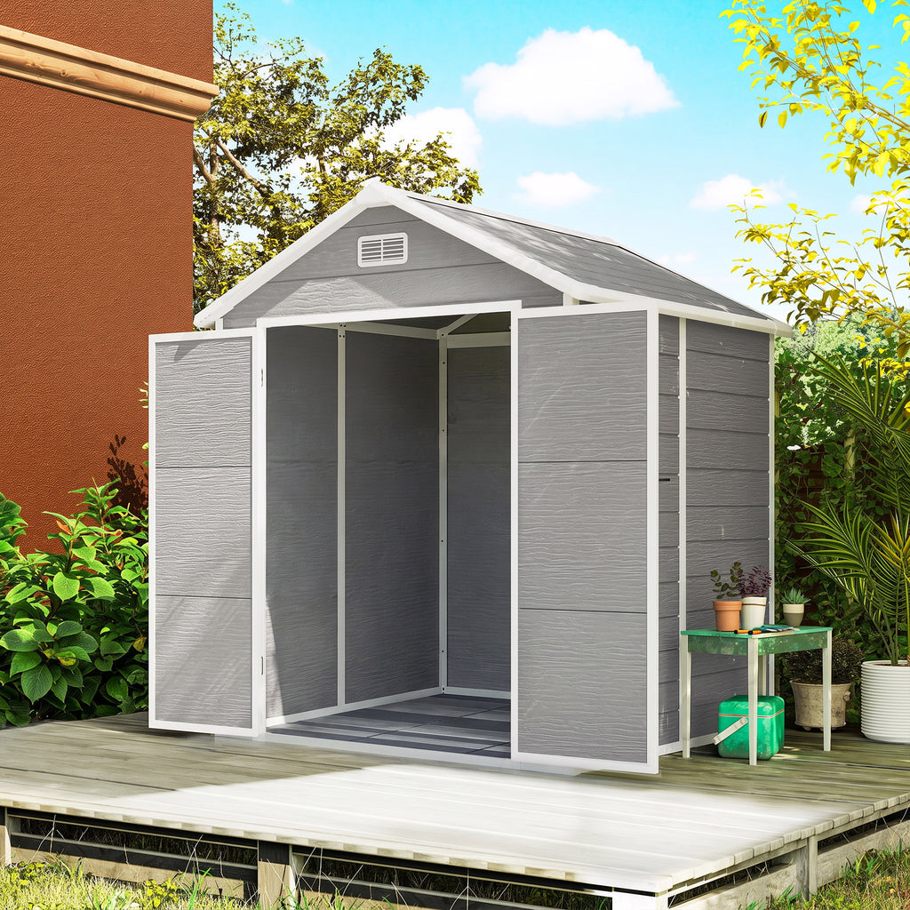 Abri de jardin en résine 2,7 m² avec plancher portes à loquet 3 fenêtre structure en aluminium 240 x 190 x 228 cm gris-1
